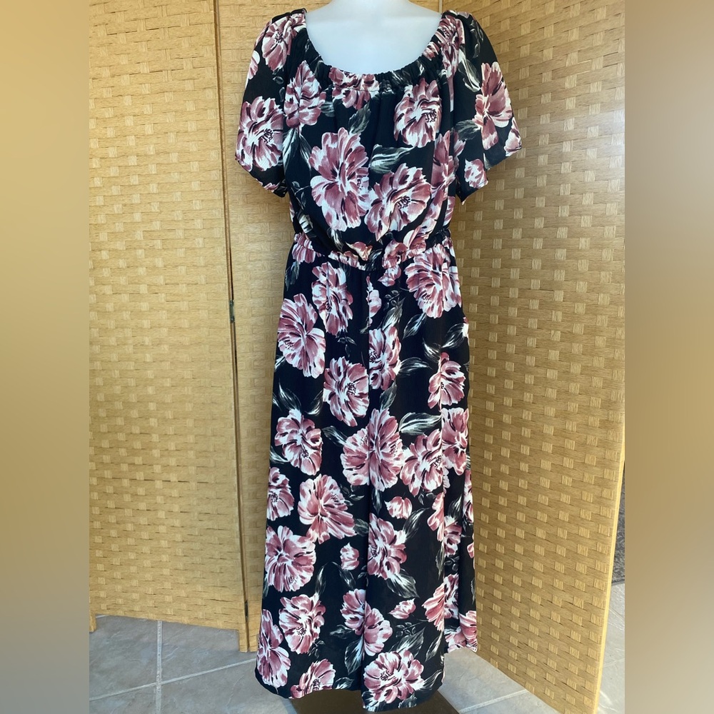 A.U.W rompers/jumpers size 14 black w/floral. Pockets. Off the shoulder option.